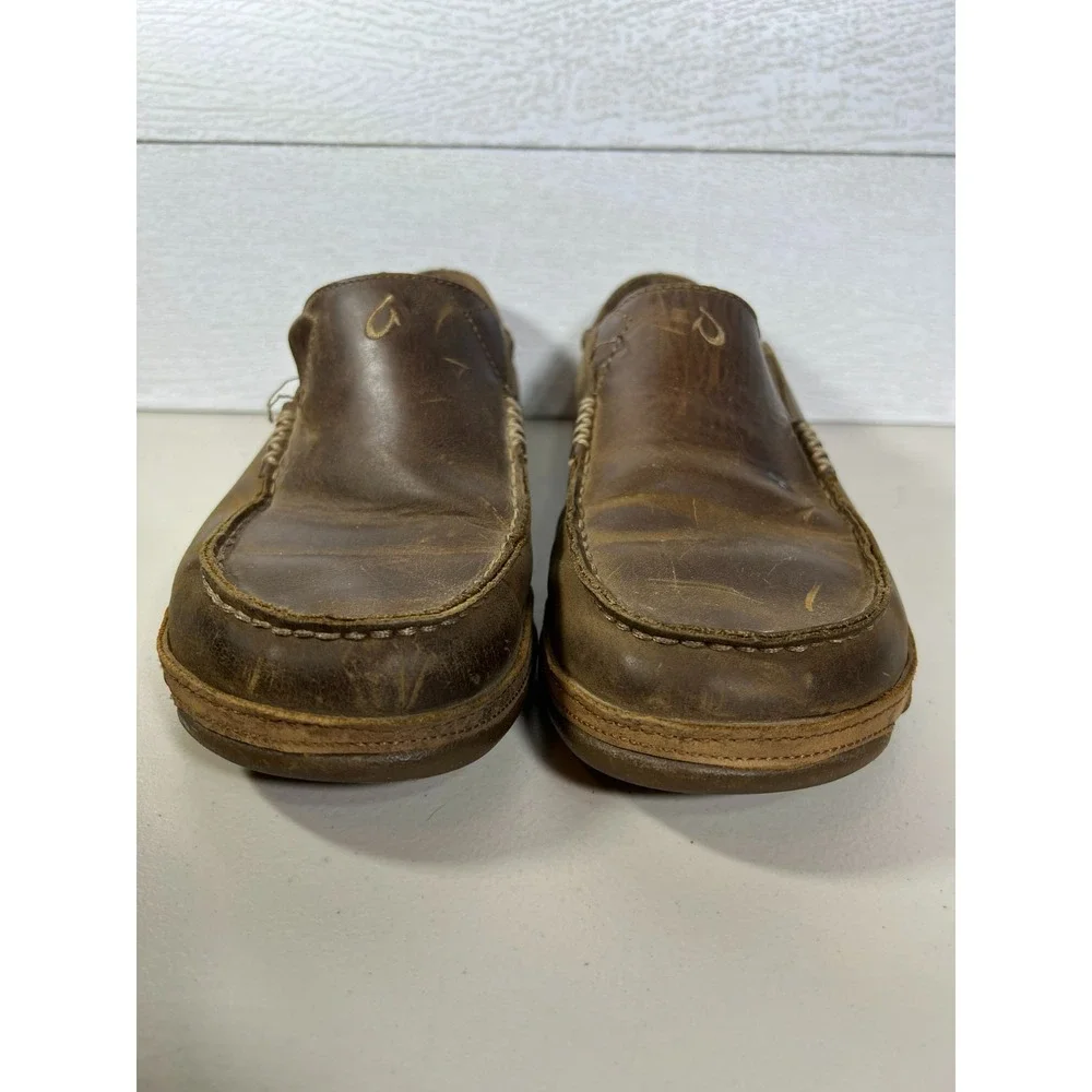 OLUKAI Moloa 9.5 Mens 10128-2733 Casual Brown Leather  Slip On Loafer Shoe